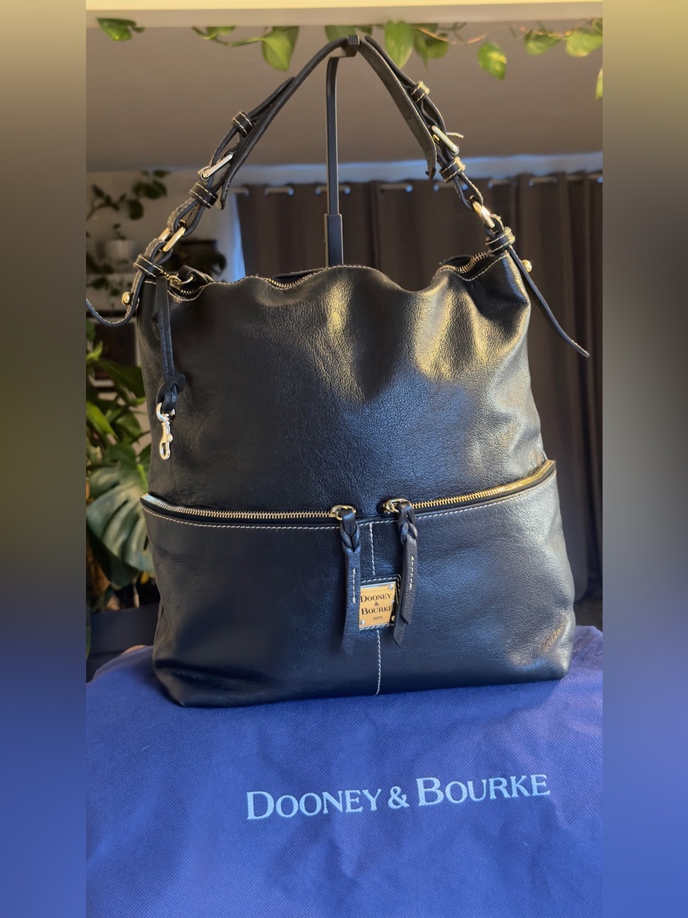 Black Dooney & Bourke Dillen leather pocket sac hobo bag